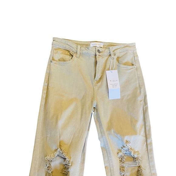 NWT Risen Distressed Sand High Rise Cropped Denim Jeans Size 31 - Picture 5 of 10